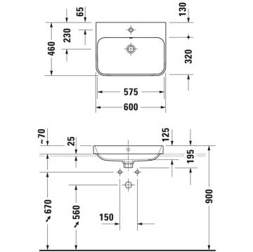 Раковина Duravit (Дуравит) Happy D.2 Plus 60х46 см, 1 отверстие, с переливом, цвет: Anthracite matt 2360601300