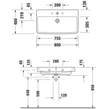 Раковина Duravit (Дуравит) No.1 80х46 см, 1 отверстие, подвесная, цвет: белый 23758000002