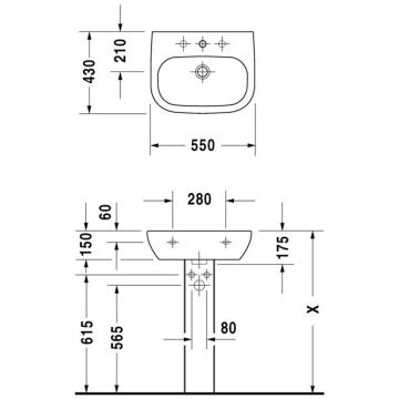 Раковина Duravit (Дуравит) D-Code 55х43 см, 1 отверстие, с переливом, цвет: белый 23105500002