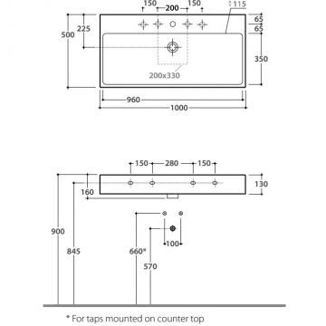 Раковина Globo (Глобо) Le Pietre 100х50х13 см, 1 отверстие, накладная, с донным клапаном, цвет: белый SCQ100BI