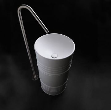 Раковина Kerasan Artwork Barrel 45х90 см, без отверстий, напольная, слив в пол, в комплекте сифон, цвет: белый 4742K01