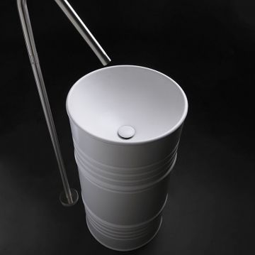 Раковина Kerasan Artwork Barrel 45х90 см, без отверстий, напольная, слив в пол, в комплекте сифон, цвет: белый 4742K01
