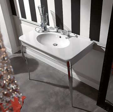 Раковина Kerasan (Керасан) Retro Консоль- белая 100х55см, напольная, с 3 отв под смеситель, с ножками cromo. 1049K0 bi*3 cr legs