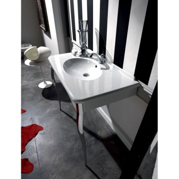 Раковина Kerasan (Керасан) Retro Консоль- белая 100х55см, напольная, с 3 отв под смеситель, с ножками cromo. 1049K0 bi*3 cr legs