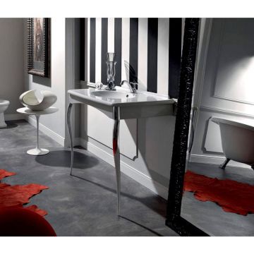 Раковина Kerasan (Керасан) Retro Консоль- белая 100х55см, напольная, с 3 отв под смеситель, с ножками cromo. 1049K0 bi*3 cr legs