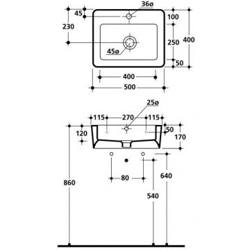 Раковина Kerasan (Керасан) Ego 50х40 см, 1 отверстие, цвет: белый 324101*1