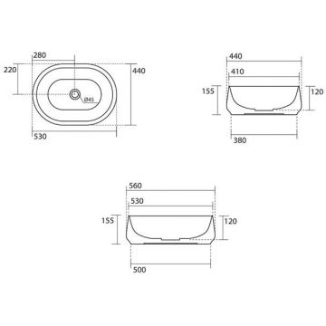 Раковина Kerasan F10 56х44см, накладная, без отверстий, цвет: черный матовый 460531
