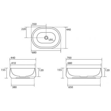 Раковина Kerasan (Керасан) F10 70х44см, накладная, без отверстий, цвет: белый 460601