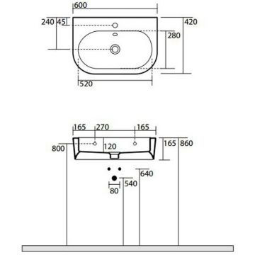 Раковина Kerasan (Керасан) Flo 60х42 см, 1 отверстие, цвет: белый 314201*1
