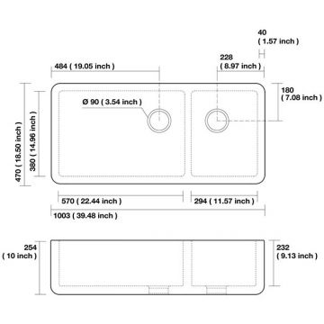 Раковина Kerasan (Керасан) Hannah Oxfordshire 100x47x25.4 см, без отверстий, кухонная, цвет: белый 543101