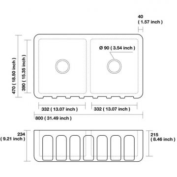 Раковина Kerasan (Керасан) Hannah Surrey 80x47x23 см, без отверстий, кухонная, цвет: белый 545001