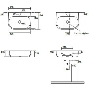 Раковина Kerasan (Керасан) Nolita 50х45 см, 1 отверстие, подвесная/накладная, цвет: белый глянцевый 534001*1