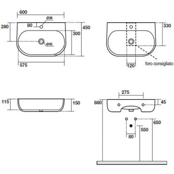Раковина Kerasan (Керасан) Nolita 60х45 см, 1 отверстие, подвесная/накладная, цвет: белый глянцевый 534101*1