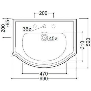 Раковина Kerasan (Керасан) Retro 69 69х52 см, 3 отверстия, цвет: белый 104601*3