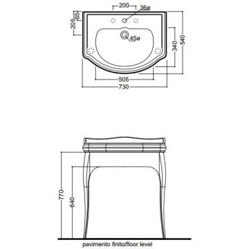 Консоль с белой раковиной Kerasan (Керасан) Retro 73 см, подвесная, цвет: черный / хром