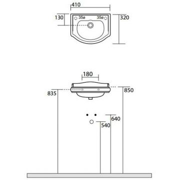 Раковина Kerasan (Керасан) Retro 41х32 см, 1 отверстие слева, цвет: белый 103301*1 sx