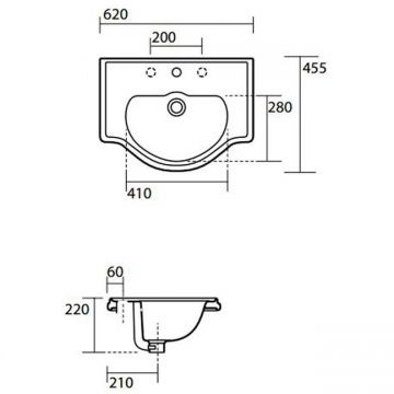 Раковина Kerasan (Керасан) Retro 62х45.5 см, 1 отверстие, цвет: белый 103001*1