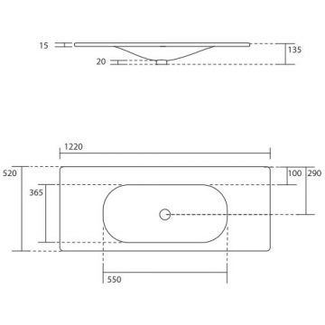 Раковина Kerasan Shape 122х52см, встраиваемая, с 1 отверстие, цвет: черный матовый 548031*1