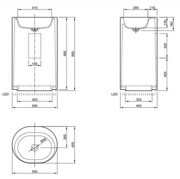 Раковина Knief (Книеф) Moon 55х45хh90см, напольная, с подсветкой, c выпуском белым и сифоном, слив в стену, цвет: белый матовый 0600-031-01WA