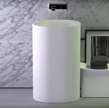 Раковина напольная Knief (Книеф) Glow 55х40х90 см, без отверстий, без перелива, вывод в стену, цвет: белый матовый 0600-063-01WA