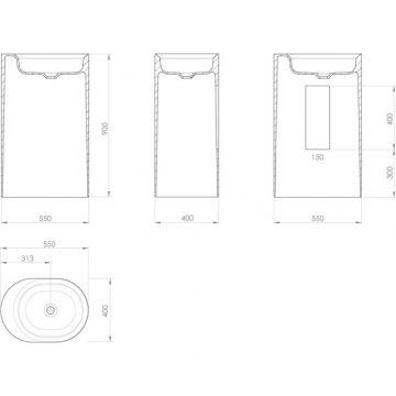 Раковина напольная Knief (Книеф) Glow 55х40х90 см, без отверстий, без перелива, вывод в стену, цвет: белый матовый 0600-063-01WA