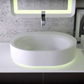 Раковина Knief (Книеф) Moon 55х45х16 см, без отверстий, накладная, с LED подсветкой, цвет: белый матовый 0600-032-01