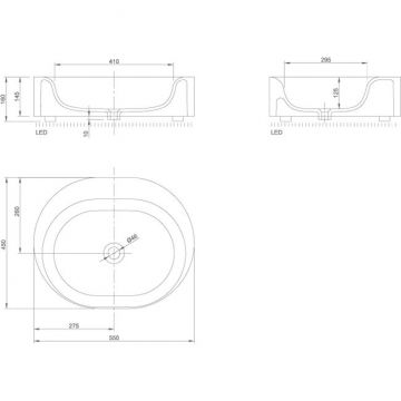 Раковина Knief (Книеф) Moon 55х45х16 см, без отверстий, накладная, с LED подсветкой, цвет: белый матовый 0600-032-01