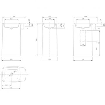 Раковина напольная Knief (Книеф) Pride 67х43х90 см, без отверстий, выход в стену, цвет: белый матовый 0600-071-01WA