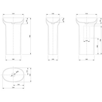 Раковина напольная Knief (Книеф) Prime 53х35х90 см, без отверстий, с выходом в стену, цвет: белый матовый 0600-012-01WA