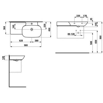 Раковина Laufen (Лауфен) INO 90х45х12 см, накладная, 1 отверстие, полка слева, цвет: белый матовый 8.1330.1.757.104.1