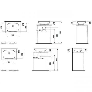 Раковина Laufen (Лауфен) INO -чаша 50х35х13 см, без отверстий, покрытие LLC, цвет: белый 8.1230.2.400.109.1
