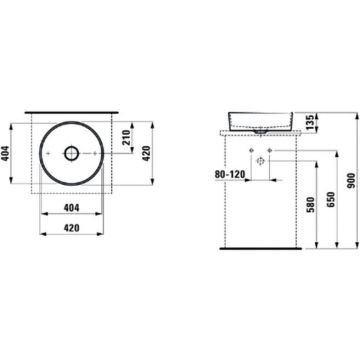 Раковина Laufen (Лауфен) Kartell -чаша 42х42х12 см, без отверстий, без перелива, цвет: черный глянцевый 8.1233.1.020.112.1