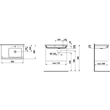Раковина Laufen (Лауфен) Kiving Square -столешница, полка слева, 750x480x40 мм, без отверстия для смесителя, цвет:белый 8.1743.9.000.109.1