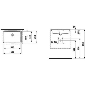 Раковина Laufen (Лауфен) Living City 49х31х15.5 см, без отверстий, цвет: белый 8.1243.0.000.109.1