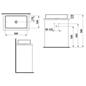 Раковина Laufen (Лауфен) Living Sqaure 60x34x11 см, без отверстий, без перелива, цвет: белый 8.1143.4.000.112.1