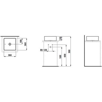 Раковина Laufen (Лауфен) Living Square накладная 36x36x13 см, без отверстий, без перелива, цвет: белый 8.1143.3.000.112.1