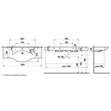 Раковина Laufen (Лауфен) Palace 150x51x11 см, 1 отверстие, подвесная/накладная, цвет: белый 8.1170.6.000.104.1
