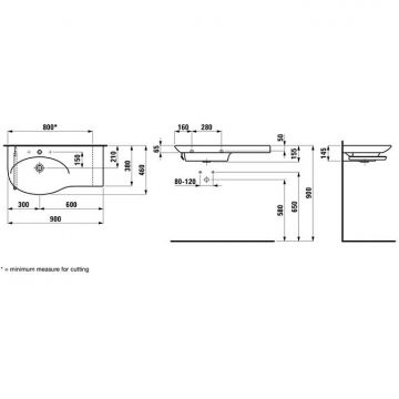 Раковина Laufen (Лауфен) Palace 90х46см, без отверстий, без перелива, столешница справа, цвет: белый 8.1670.2.000.112.1