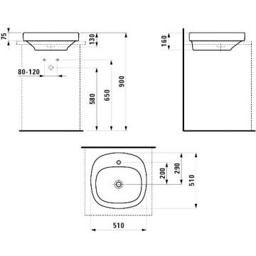 Раковина Laufen (Лауфен) Palomba 51 см, встраиваемая сверху, 1 отверстие, цвет: белый 8.1280.2.000.111.1