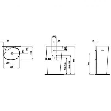 Раковина Laufen (Лауфен) Palomba 52.5х43.5х90 см, 1 отверстие, напольная, покрытие LLC, цвет: белый 8.1180.4.400.104.1