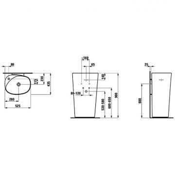Раковина напольная Laufen (Лауфен) Palomba 52.5х43.5х90 см, 1 отверстие, цвет: белый 8.1180.4.000.104.1