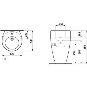 Раковина напольная Laufen (Лауфен) Alessi One пристенная 52х53х85 см, 1 отверстие, покрытие LLC, цвет: белый 8.1197.1.400.104.1