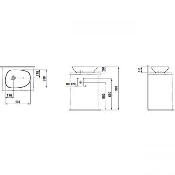 Раковина Laufen (Лауфен) Palomba -чаша 52х38х13 см, без отверстий, без перелива, цвет: белый 8.1680.2.000.112.1