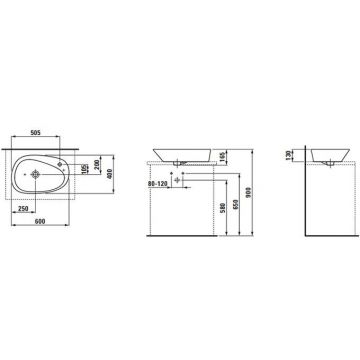 Раковина Laufen (Лауфен) Palomba -чаша 60х40х13 см, 1 отверстие, покрытие LLC, цвет: белый 8.1680.3.400.104.1