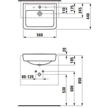 Раковина Laufen Pro A 56x44x11.5 см, полувстраиваемая, 3 отверстия, цвет: белый 8.1296.1.000.108.1