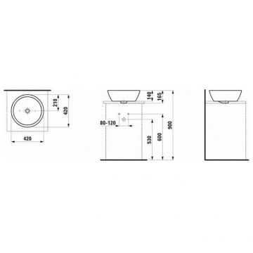 Раковина Laufen Pro B -чаша 42х42х14 см, без отверстий, цвет: белый 8.1296.2.000.109.1