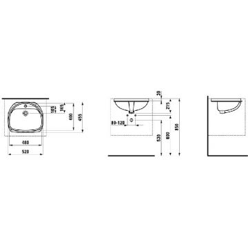 Раковина Laufen (Лауфен) Bijou 48x40 см, встраиваемая снизу, 1 отверстие, цвет: белый 8.1123.0.000.155.1