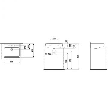 Раковина Laufen (Лауфен) Pro S 60x48x11.5 см, накладная, 1 отверстие, цвет: белый 8.1795.2.000.104.1