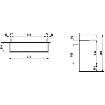 Комплект мебели с раковиной Laufen (Лауфен) Sonar, 1000x420x145 мм., с 2 отверстиями для смесителя, база под раковину 975х240х600 мм, 2 дверцы, цвет: медь 4.0548.4.034.041.1