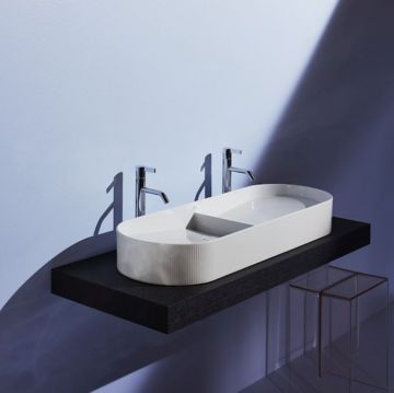 Раковина Laufen (Лауфен) Sonar 100x37х13 см, без отверстий, двойная, без перелива,с наружным декором, цвет: белый 8.1234.9.000.112.1